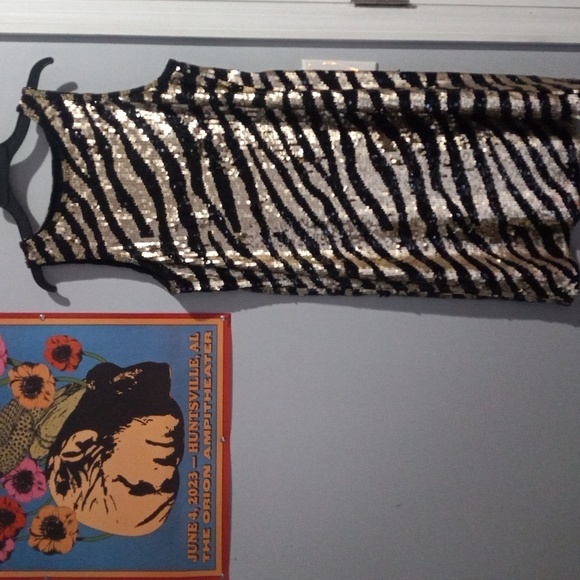 Trina Turk Quartz Black and Gold Zebra Stripe Sequin Mini Shift Dress NWT - Picture 12 of 15